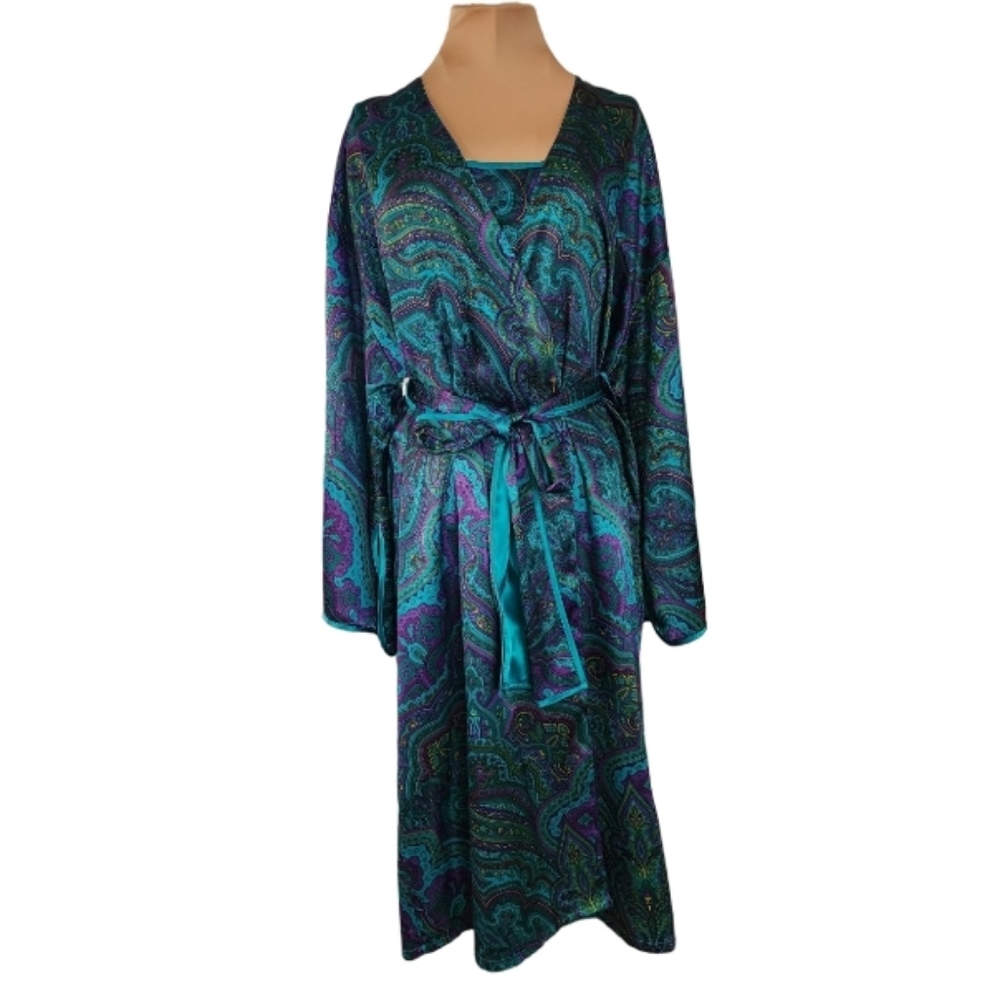 LORD & TAYLOR Vintage Satin Paisley Slip and Kimono Set‎ Women's Medium